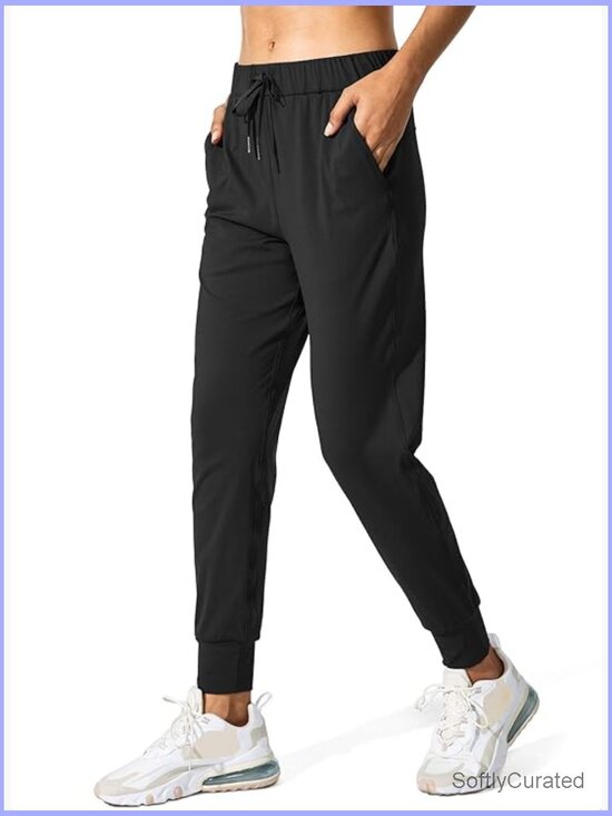 Pants - High Rise Tapered Track Pants with Pockets, Drawstring Cuffed Joggers for